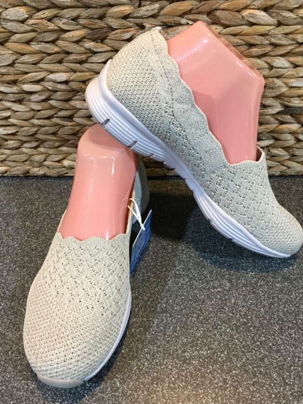 Skechers Women's Knit Slip-On Flats in Cream